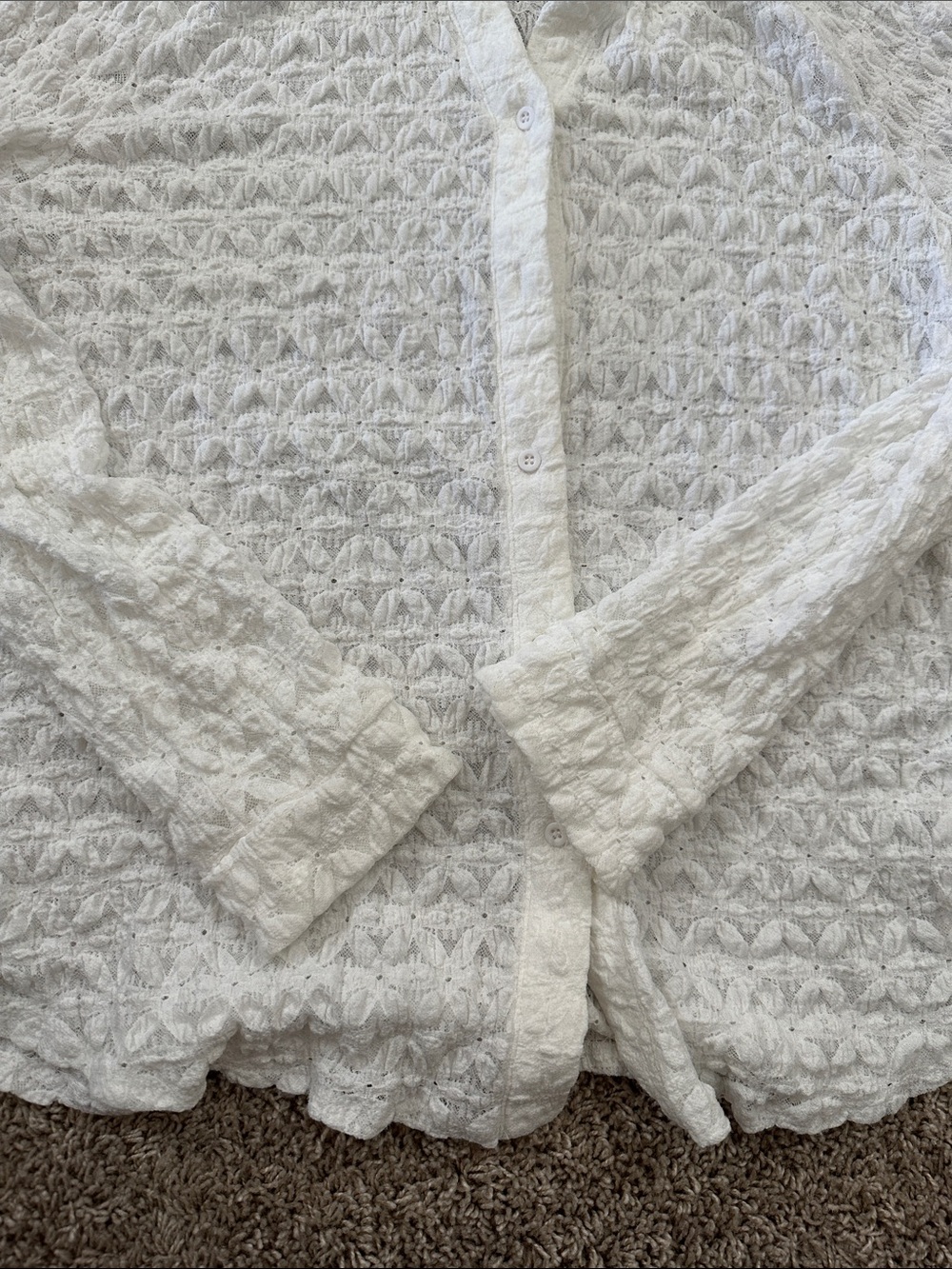 Adrianna Papell White Textured Lace Button-Up Collared Top. Size XL. - Picture 3 of 9